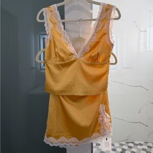 More To Come Pale Orange Lace-Trimmed Skirt Set